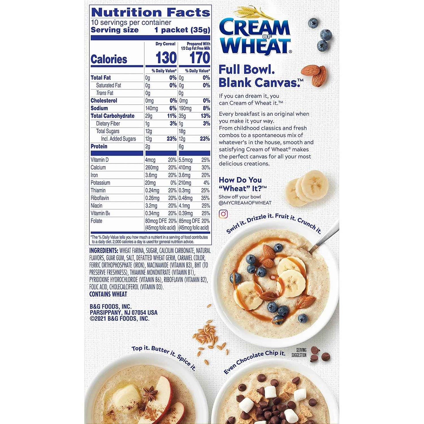 Cream of Wheat Instant Hot Cereal, Bananas and Cream – Iron, Calcium and Vitamin D Fortified Cereal for Seniors and Caregivers