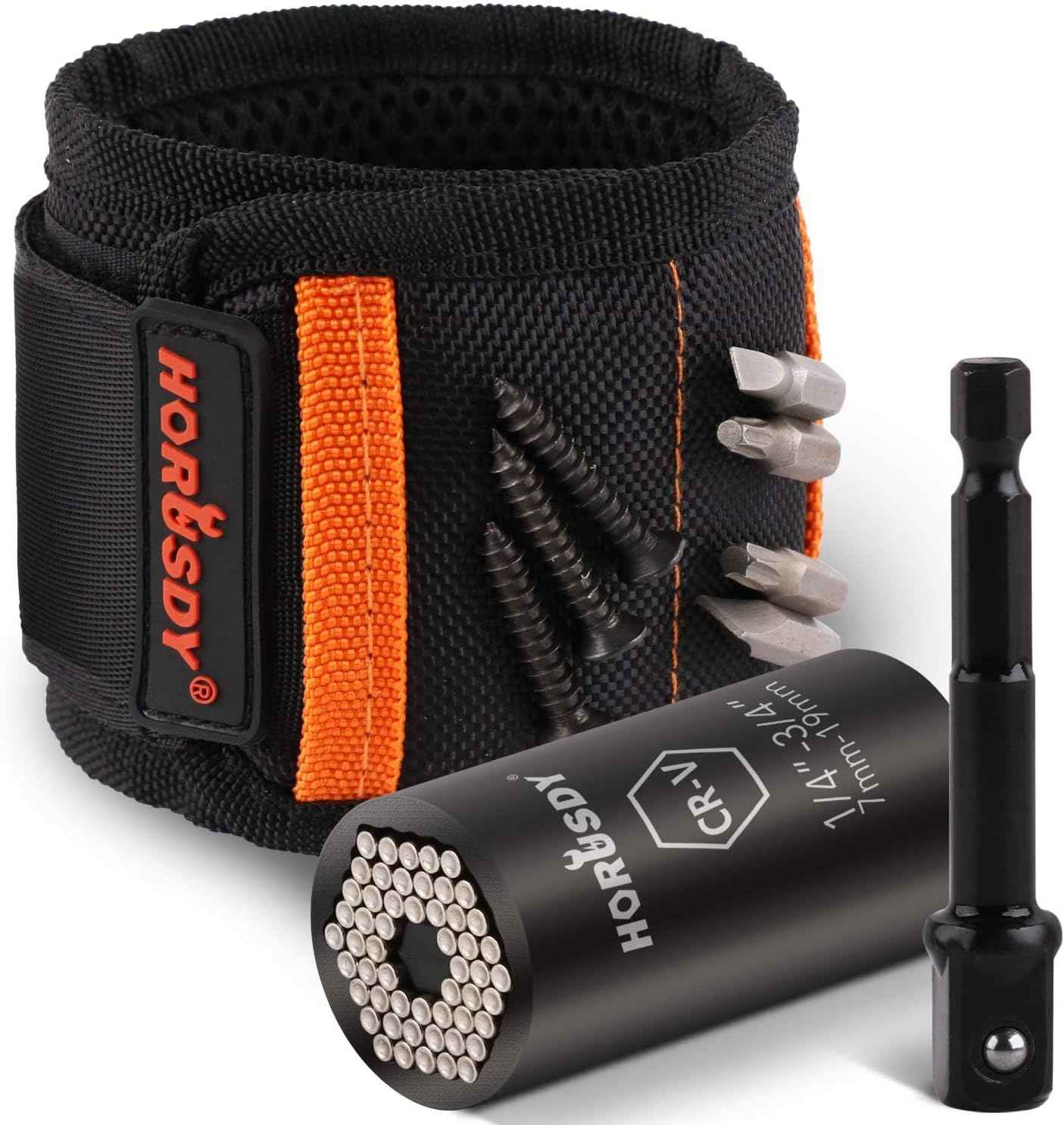 HORUSDY Magnetic Wristband with Universal Socket Grip – Workbench Essential for Faster Screw, Nail, and Bit Handling in Home Workshops