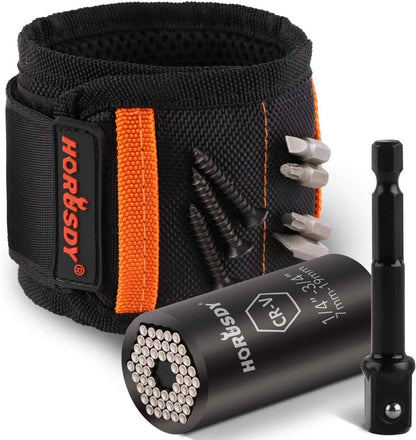 HORUSDY Magnetic Wristband with Universal Socket Grip – Workbench Essential for Faster Screw, Nail, and Bit Handling in Home Workshops