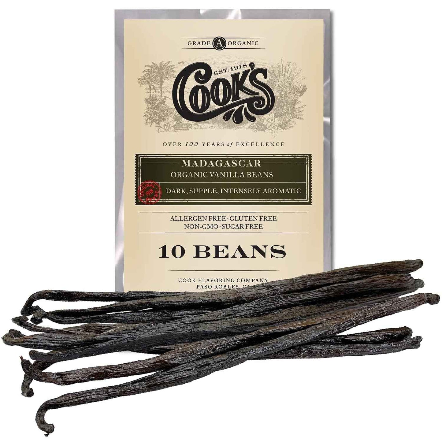 Cook's Madagascar Vanilla Bean Pods – Bulk 10-Pack for Frequent Bakers and DIY Extract Makers