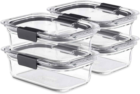 Rubbermaid Brilliance Glass Containers – Uncluttered Kitchen Storage, Stackable Rectangular Design