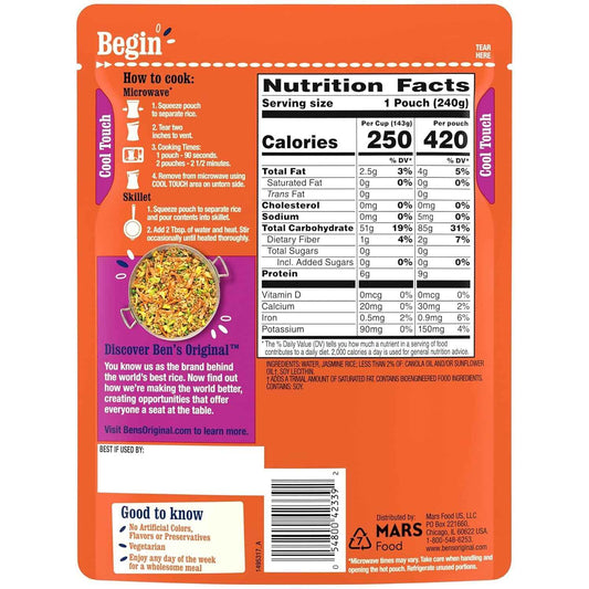 BEN'S ORIGINAL Ready Rice Jasmine Rice, Portion-Controlled Side for Mindful Weeknight Eating, 8.5 oz Pouch