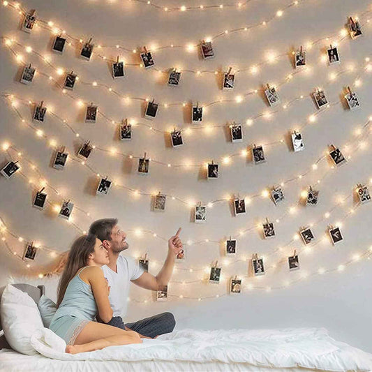 GloDream 33Ft Photo Clip String Lights - Thoughtful Birthday Gift for Her with 100LED Warm White Glow and 50 Photo Clips for Memory Display