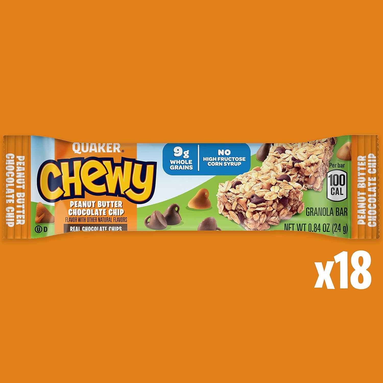 Quaker Chewy Peanut Butter Chocolate Chip Granola Bars – Resealable 15.2 oz Pantry Box for a Tidy Kitchen Counter Aesthetic