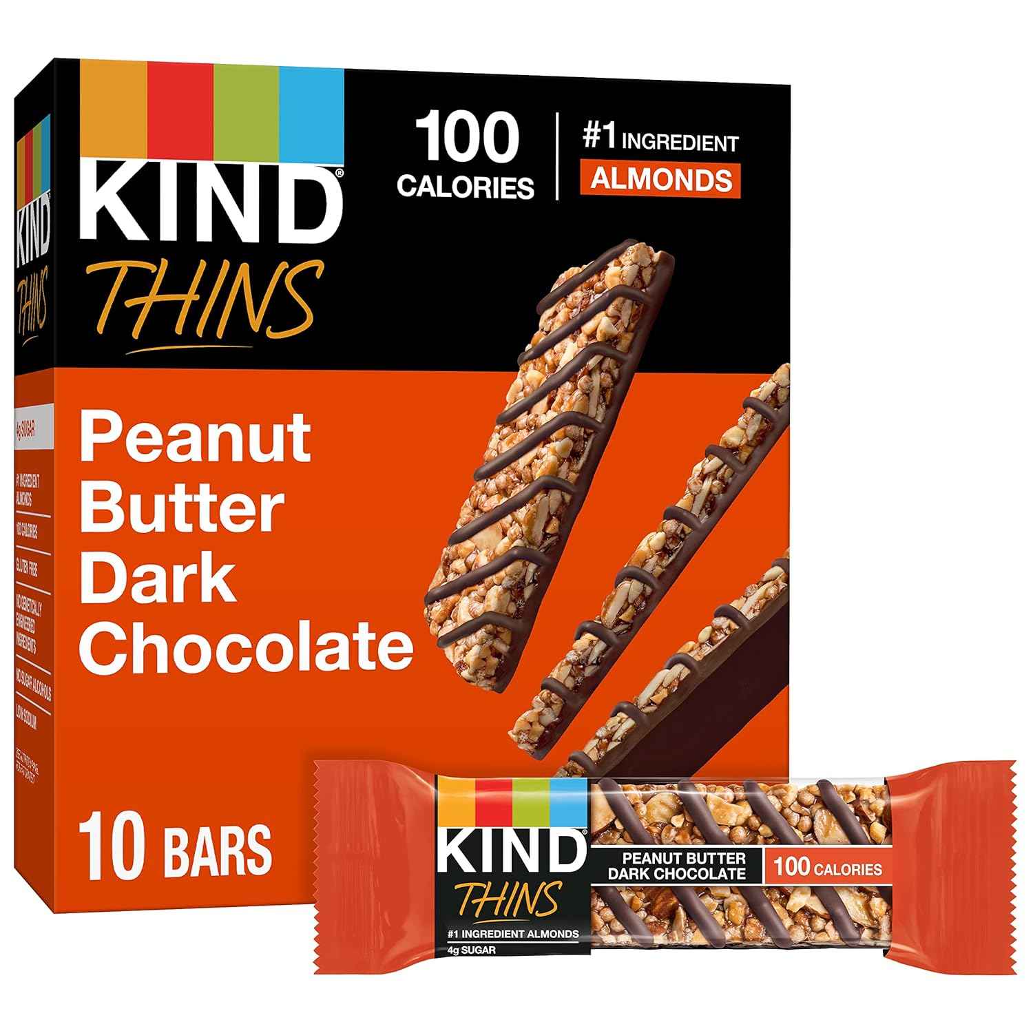 KIND THINS Peanut Butter Dark Chocolate Bars – Desk Drawer Snack to Beat the 3pm Slump, 100 Calorie Gluten Free 10 Count