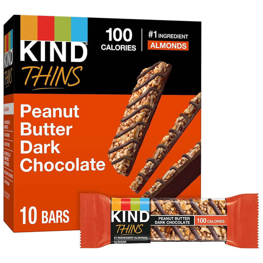 KIND THINS Peanut Butter Dark Chocolate Bars – Desk Drawer Snack to Beat the 3pm Slump, 100 Calorie Gluten Free 10 Count