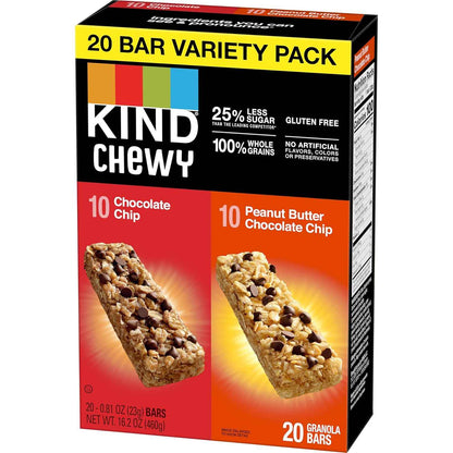 KIND Chewy Granola Bars, Kids Lunchbox Snack Variety Pack, 20 Count Gluten Free Bars for School