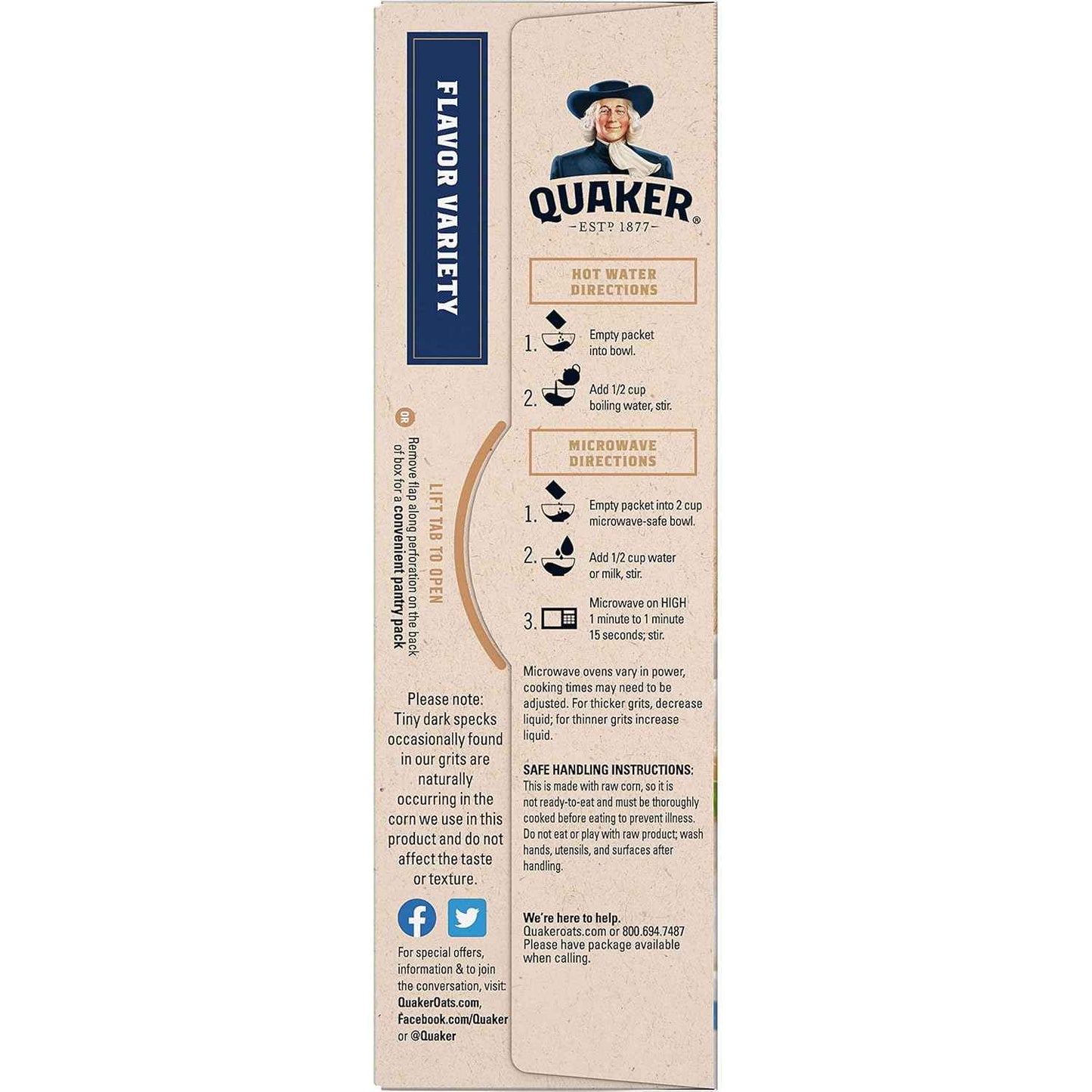Quaker Instant Grits Variety Pack – 100 Calorie Single-Serve Breakfasts with Iron and Calcium, 10 Count