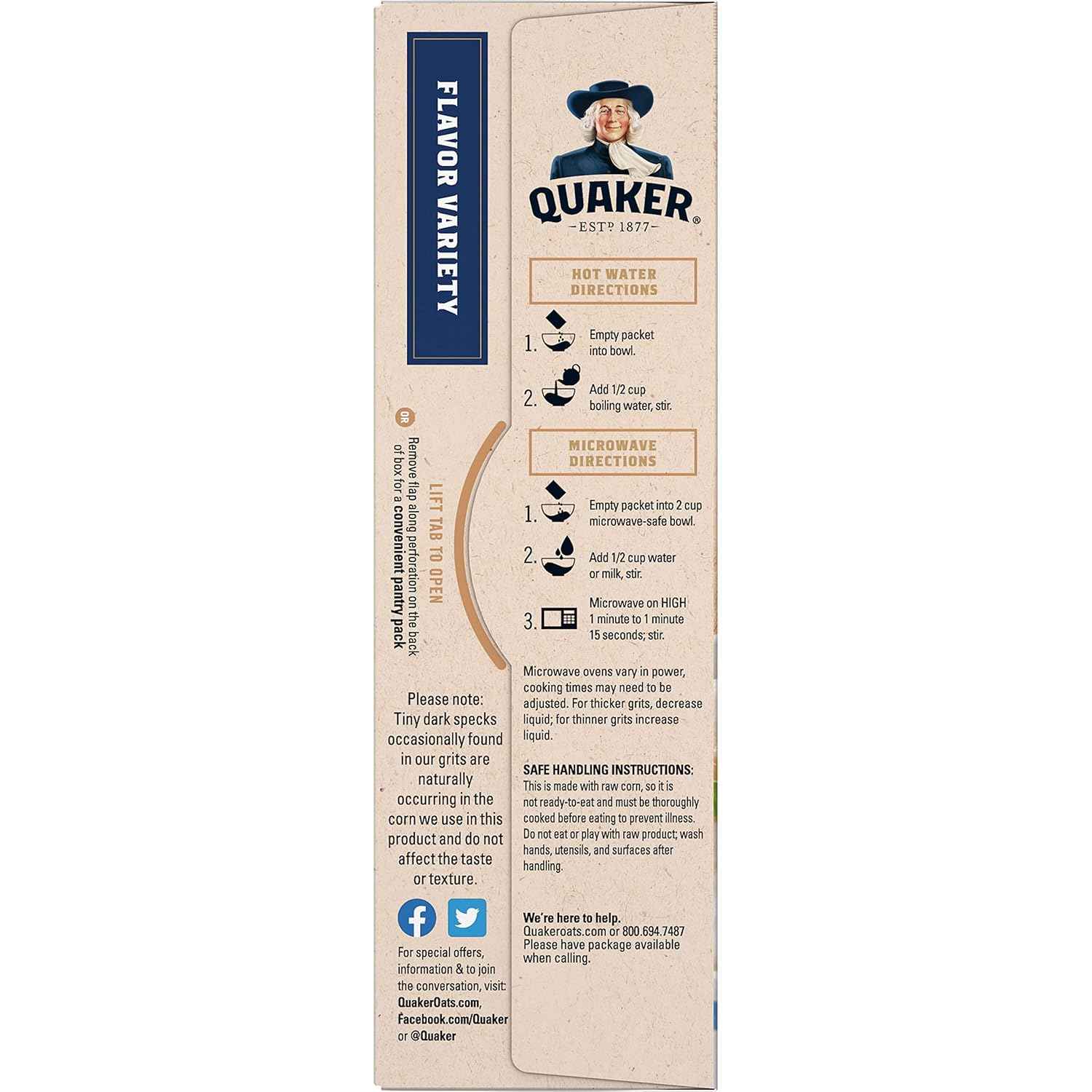 Quaker Instant Grits Variety Pack – 100 Calorie Single-Serve Breakfasts with Iron and Calcium, 10 Count