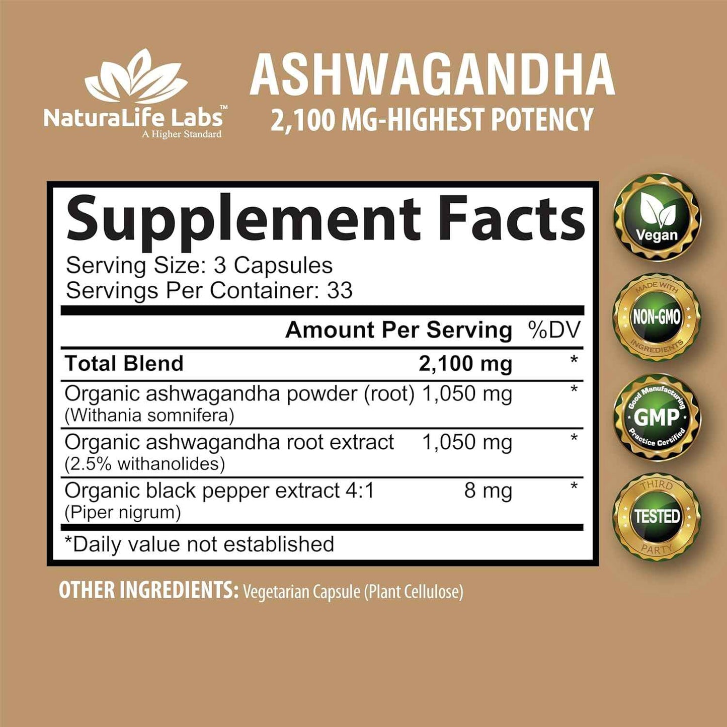 NaturaLife Labs Organic Ashwagandha 2100 mg – Thoughtful Wellness Gift for Her on Birthdays and Holidays