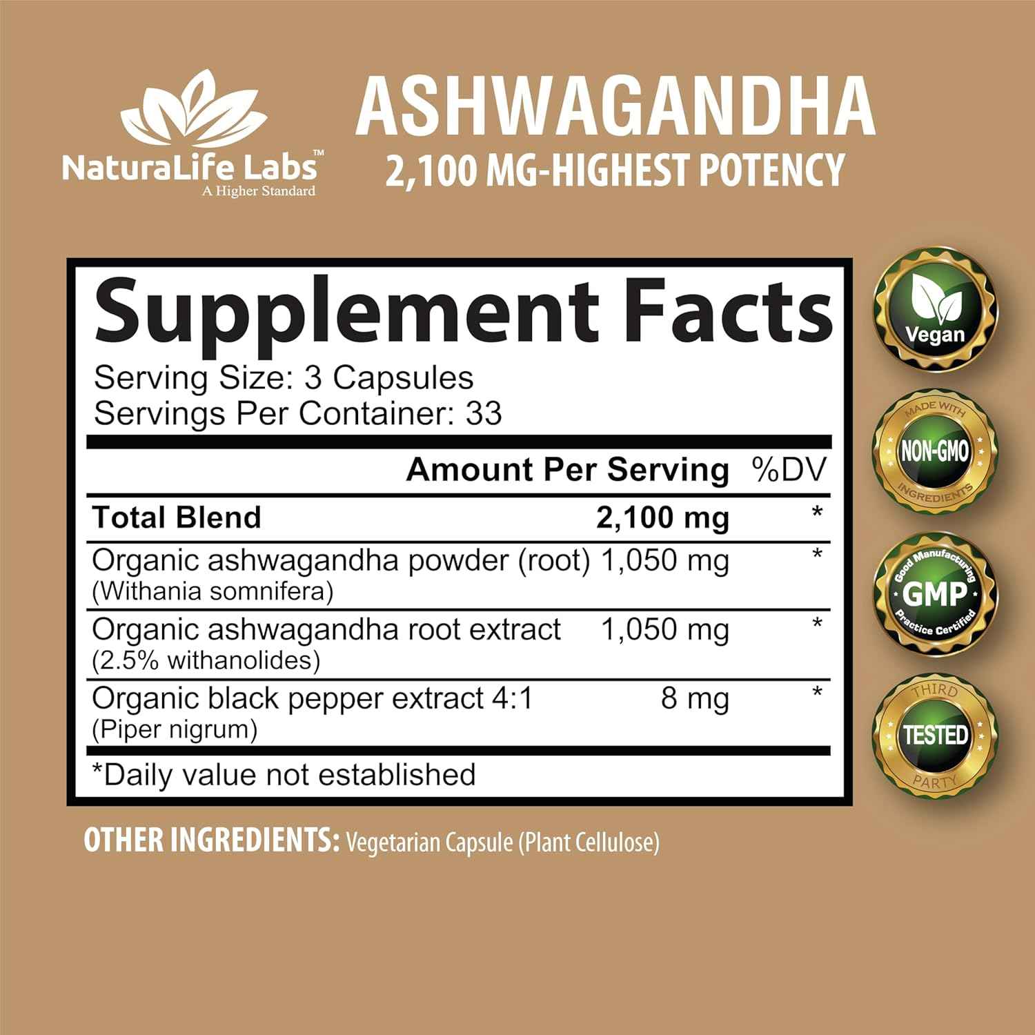 NaturaLife Labs Organic Ashwagandha 2100 mg – Thoughtful Wellness Gift for Her on Birthdays and Holidays