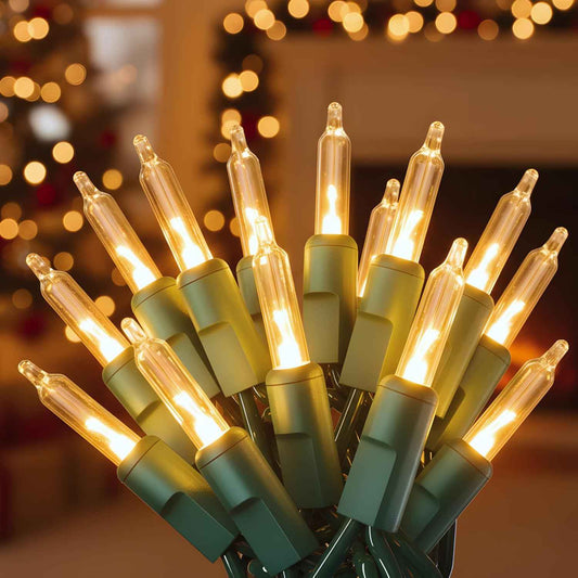 PREXTEX Clear Christmas String Lights – Cozy Bedroom Aesthetic with Warm White Glow and Green Wire for Tree, Garland, and Wreath Styling