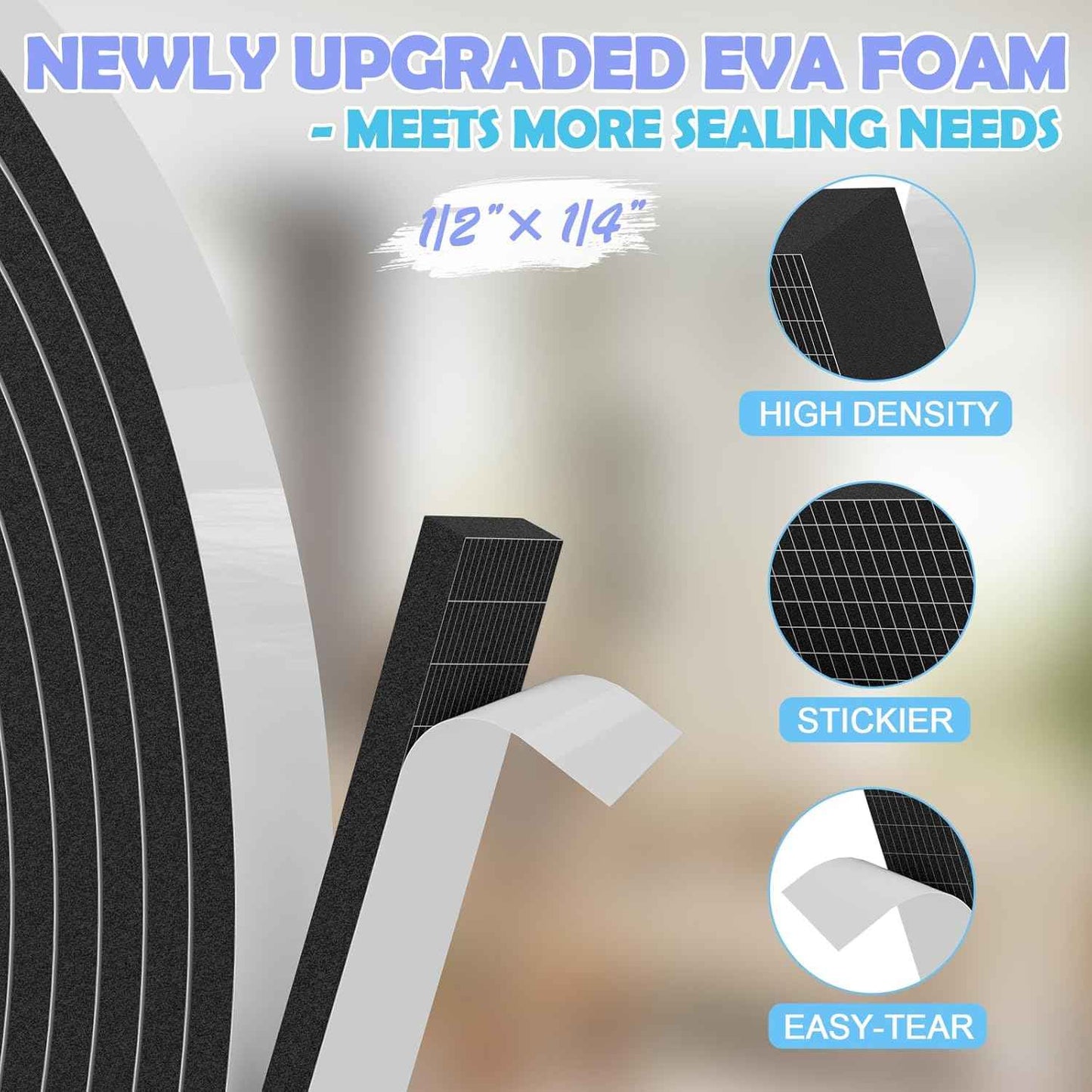 Velluore EVA Soundproof Foam Tape – Restful Sleep Insulation for Bedroom Windows and Doors