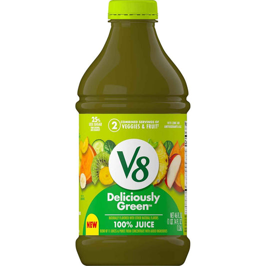 V8 Deliciously Green 100% Fruit and Vegetable Juice for the Office Desk, 46 fl oz Bottle