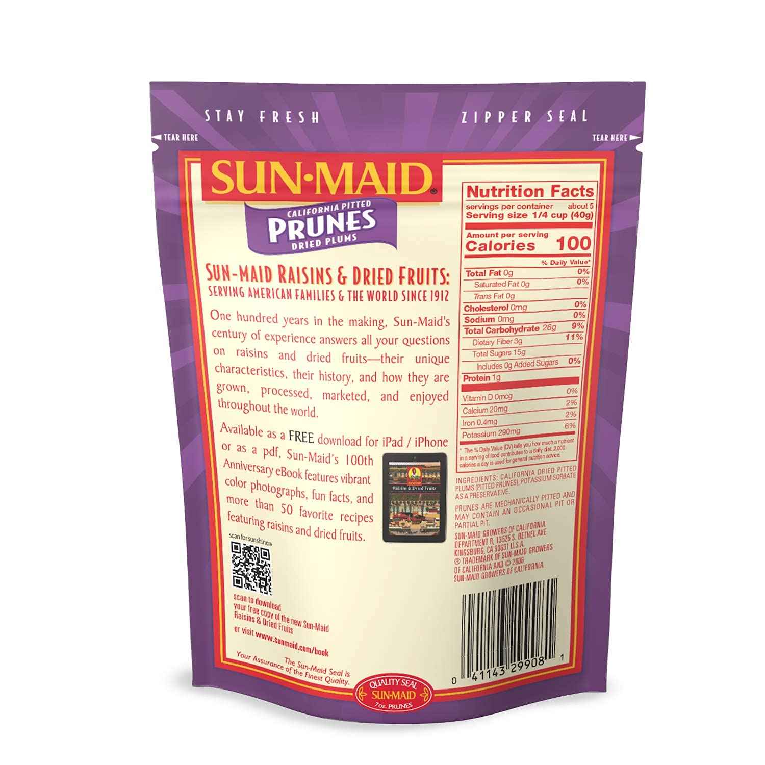Sun-Maid Pitted Prunes – Lunchbox-Ready Pitted Fruit for Kids' School Meals, 7 oz Bag