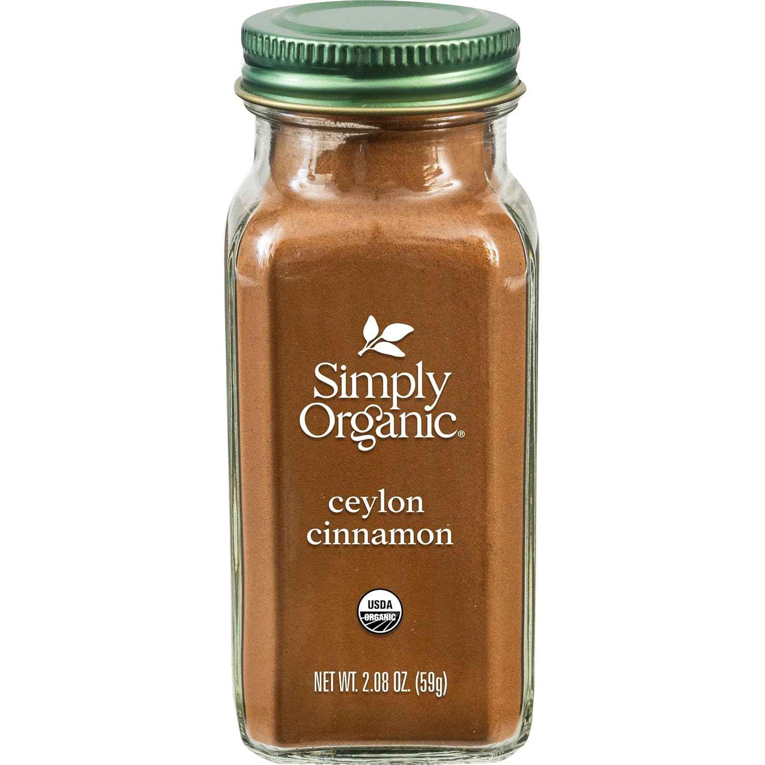 Simply Organic Ground Ceylon Cinnamon – Award-Winning Cinnamomum Verum for Pastry Chefs, Elegant Glass Jar