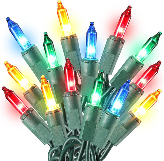 100 incandescent mini bulbs per strand (19.6ft lighted length, 2.2" bulb spacing)