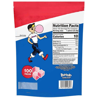 Bazooka Sugar-Free Gum Cubes – Portable Backyard Baseball Game Snack for Dugout and Bleachers, 100-Count Resealable Travel Pouch