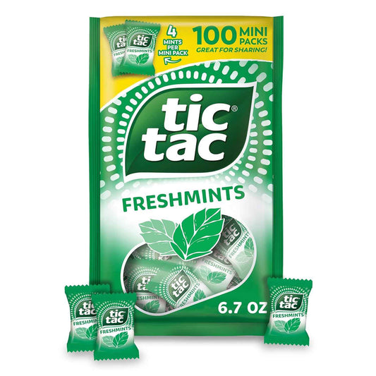 Tic Tac Freshmints 100 Mini Packs – Lunchbox Treat and Diaper Bag Snack for School-Age Kids, Gluten Free