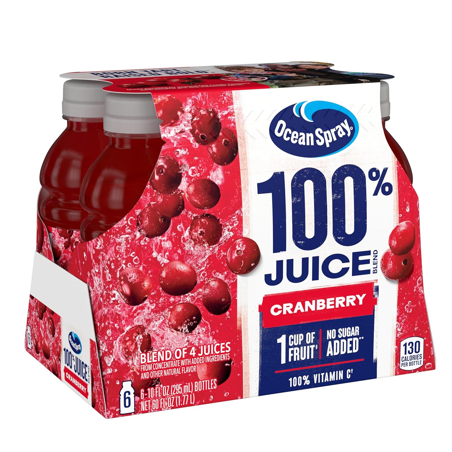 100% juice blend made from four fruit juices (cranberry plus three others) from concentrate