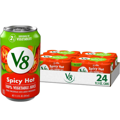 V8 Spicy Hot 100% Vegetable Juice – Clean-Label Vegetable Ritual for Bath Time and Self-Care Sundays, 24 Pack