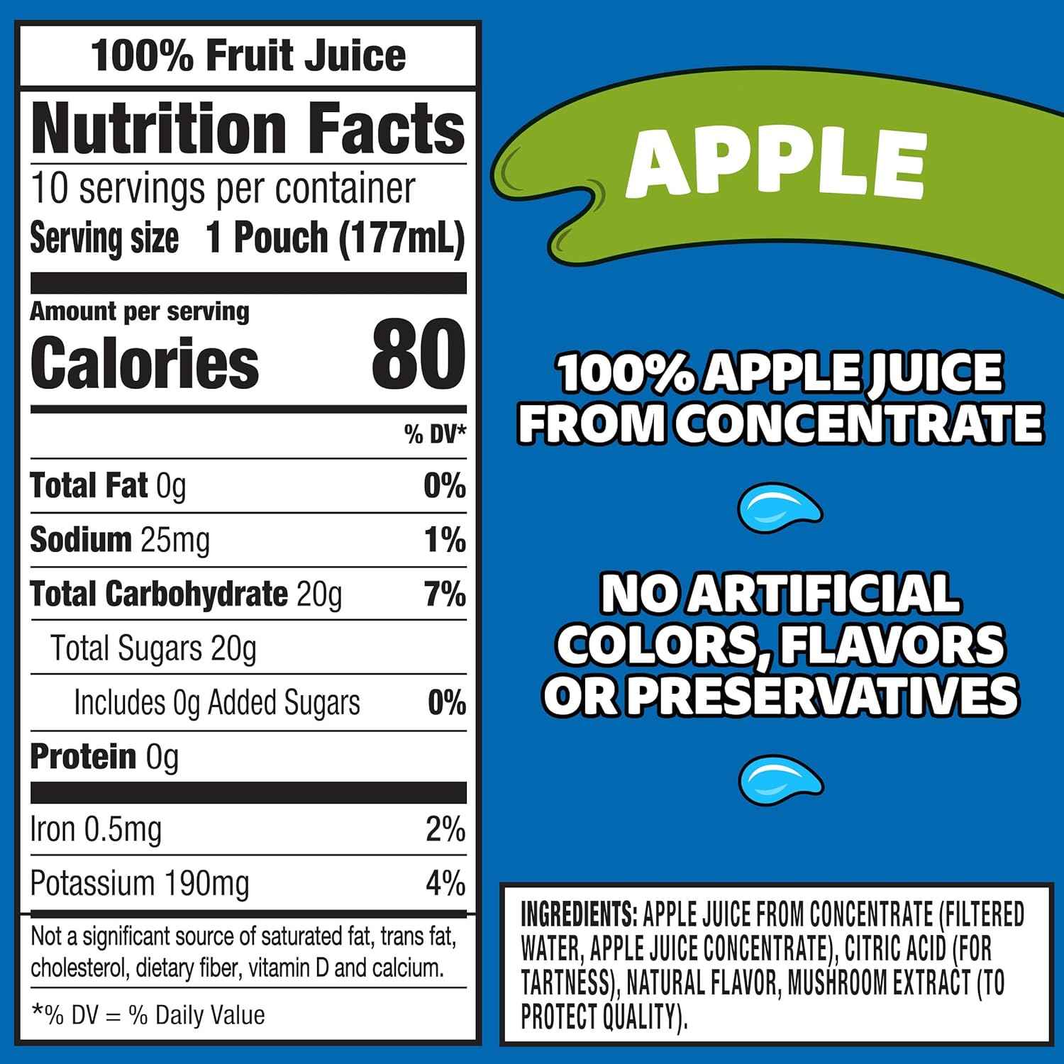 Capri Sun No Added Sugar Apple Juice Pouches – Clean-Label Beverage for Wellness-Minded Families, 10 Count 6 fl oz