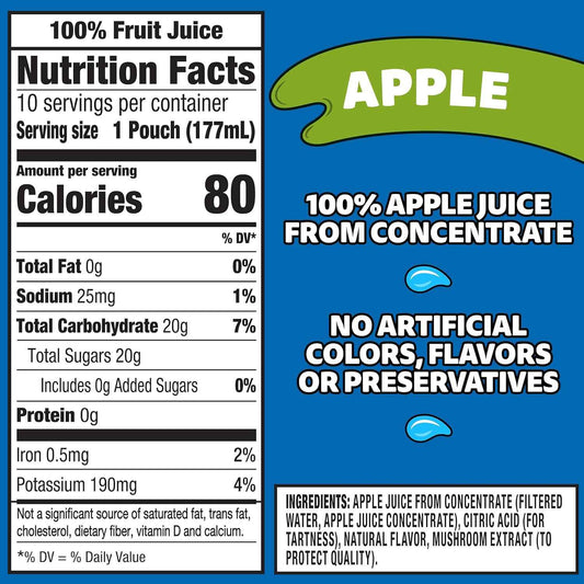 Capri Sun No Added Sugar Apple Juice Pouches – Clean-Label Beverage for Wellness-Minded Families, 10 Count 6 fl oz
