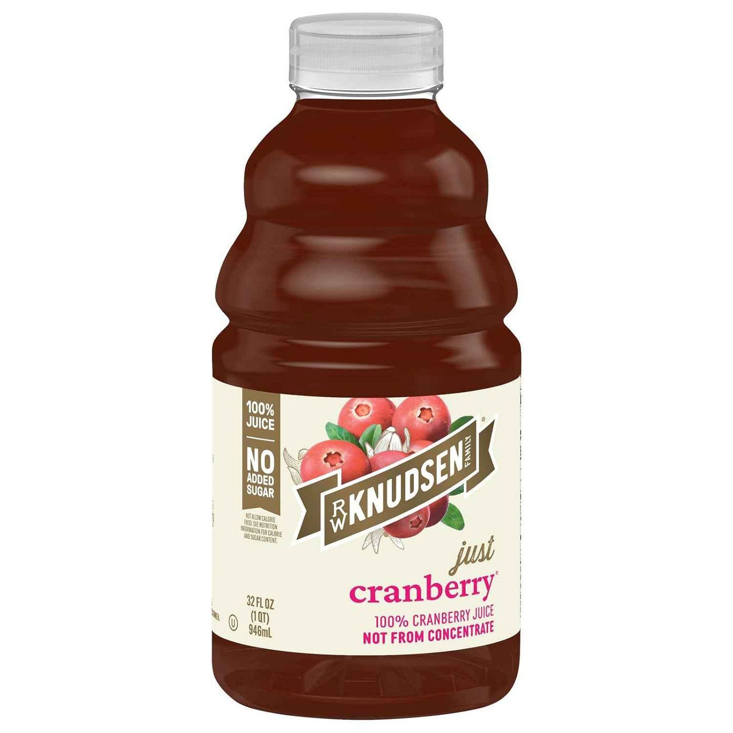 R.W. Knudsen Cranberry Juice Not from Concentrate – 32 fl oz No Added Sugar Lunchbox Drink for Kids
