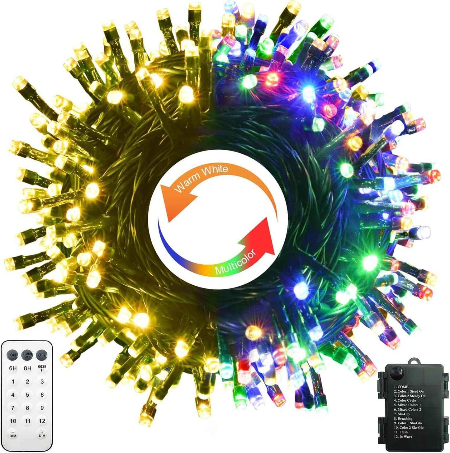 Brightever 100 LED Twinkle Lights Warm White & Multicolor Battery Strand for Bedroom Aesthetic & Holiday Tree Styling