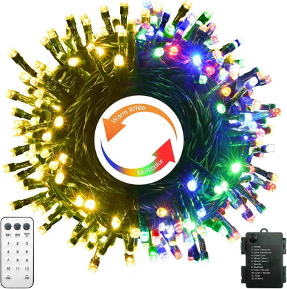 Brightever 100 LED Twinkle Lights Warm White & Multicolor Battery Strand for Bedroom Aesthetic & Holiday Tree Styling