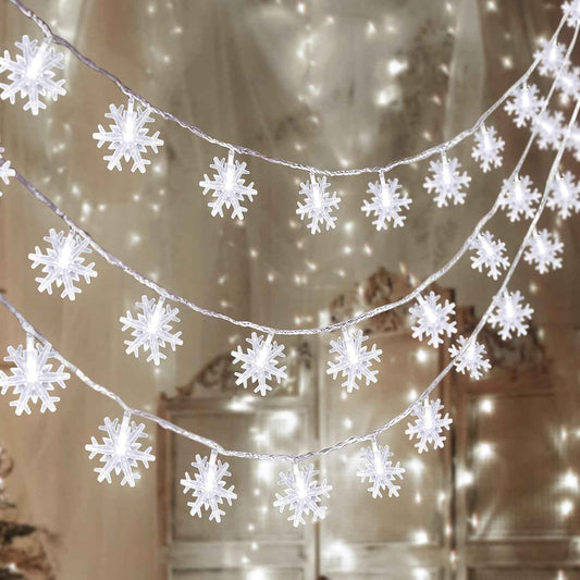 Snowpin Snowflake String Lights – Patio and Garden Railing Decor, Weather Friendly 42.6ft LED Set for Outdoor Evening Ambiance