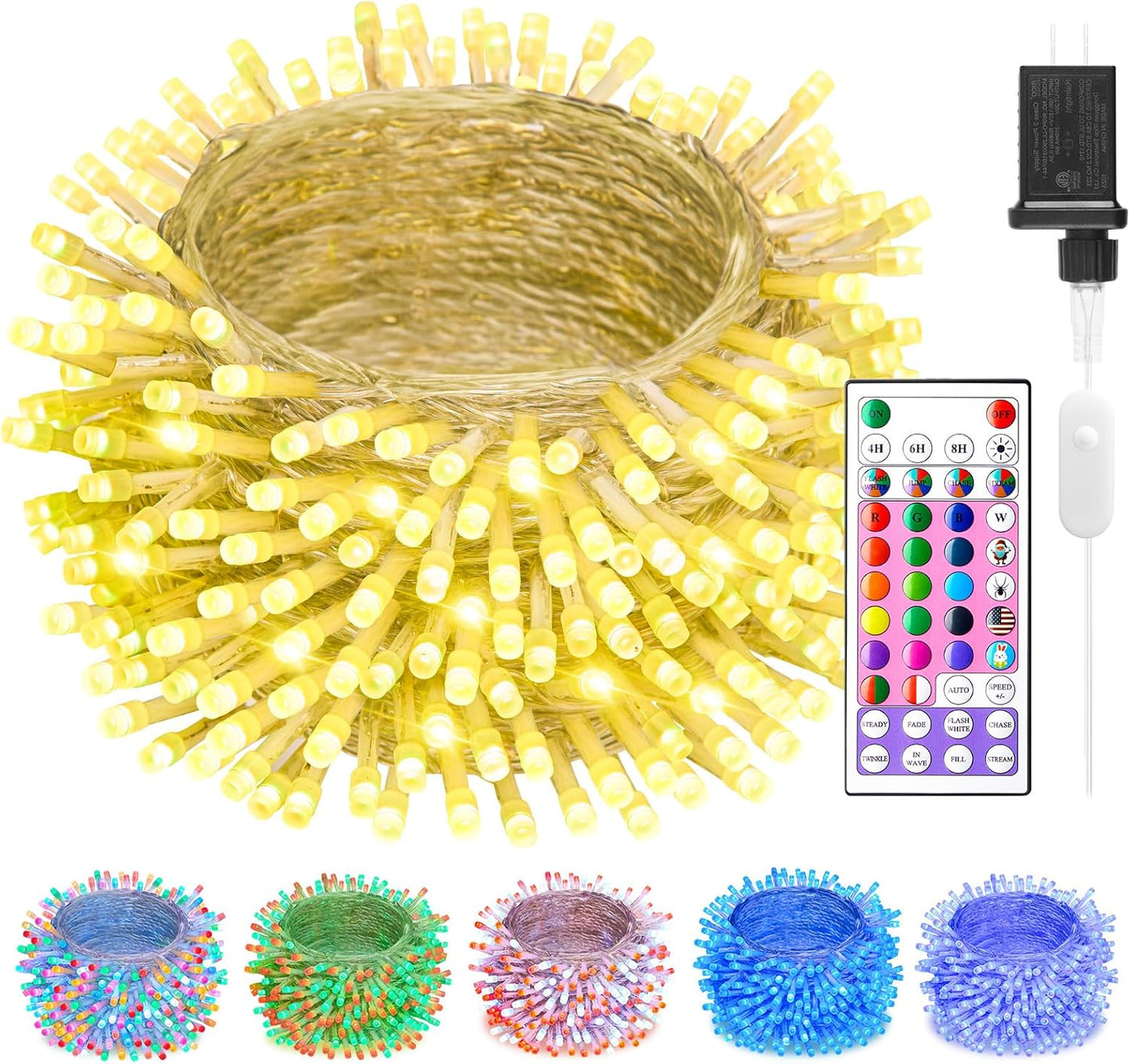 100 leds across 33 ft (or 66 ft variant) with 22 selectable colors
