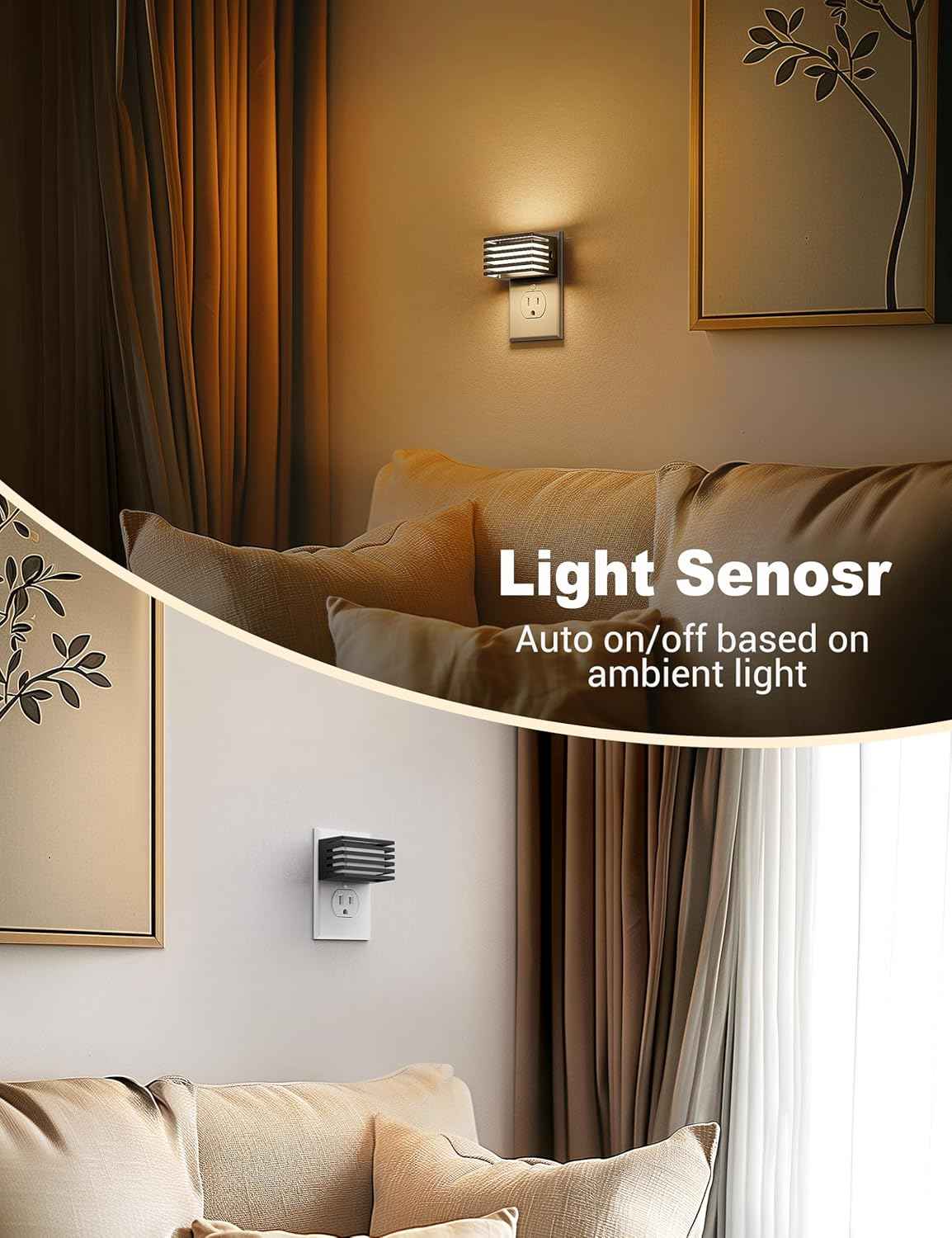 JandCase LED Night Light – Designer Plug-In Ambient Glow for Living Room and Bedroom, 3 Light Colors and 4 Shade Finishes