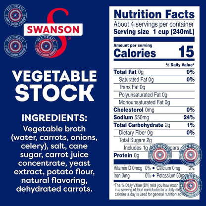 Swanson 100% Natural Vegetable Stock – Non-GMO Soup Base for Wellness-Focused Meal Prep