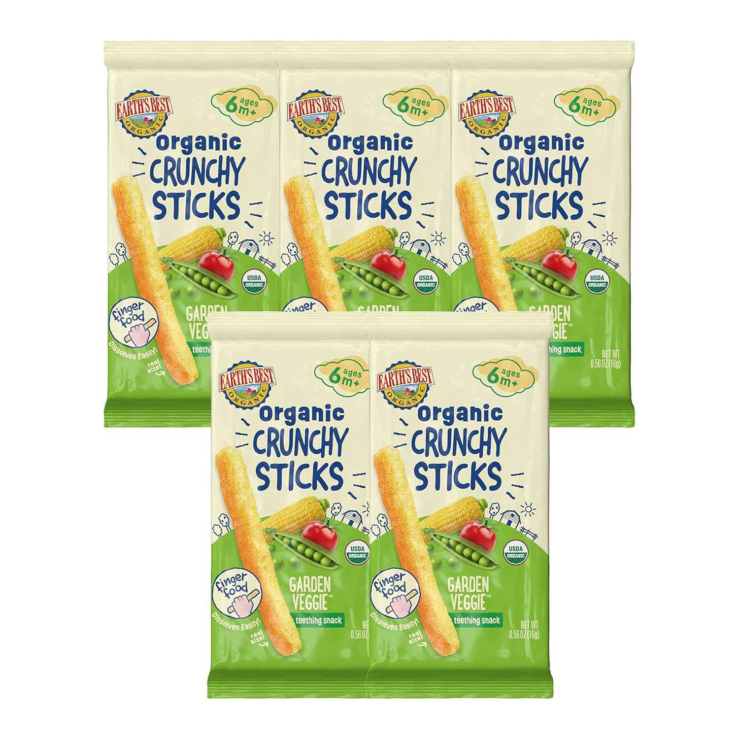 Earth's Best Dissolvable Baby Sticks – Gentle Organic Finger Food for Soothing Sore Gums 6+ Months