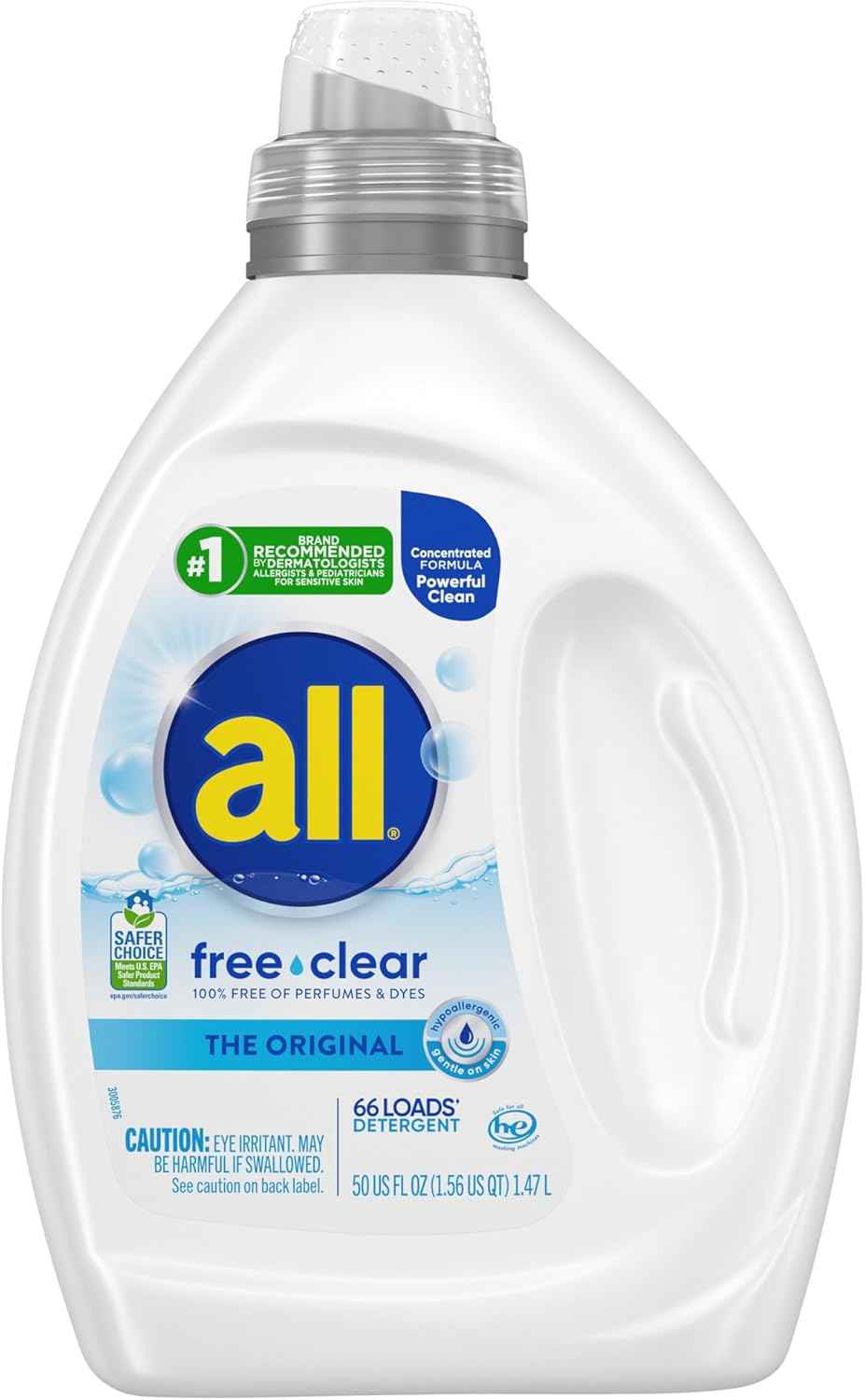 all free clear Laundry Detergent for Sensitive Skin – Hypoallergenic Laundry Care for a Calming Self-Care Routine, Unscented 50oz