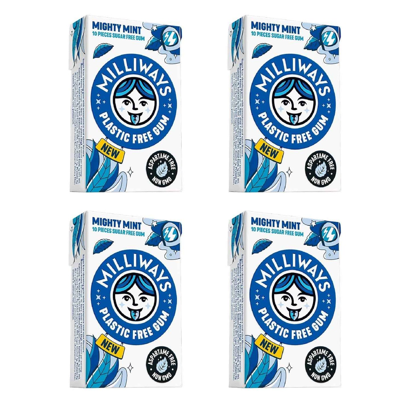 Milliways Mighty Mint | Plastic Free Gum for Mindful Self-Care Rituals, Xylitol Sugar-Free Chewing Gum