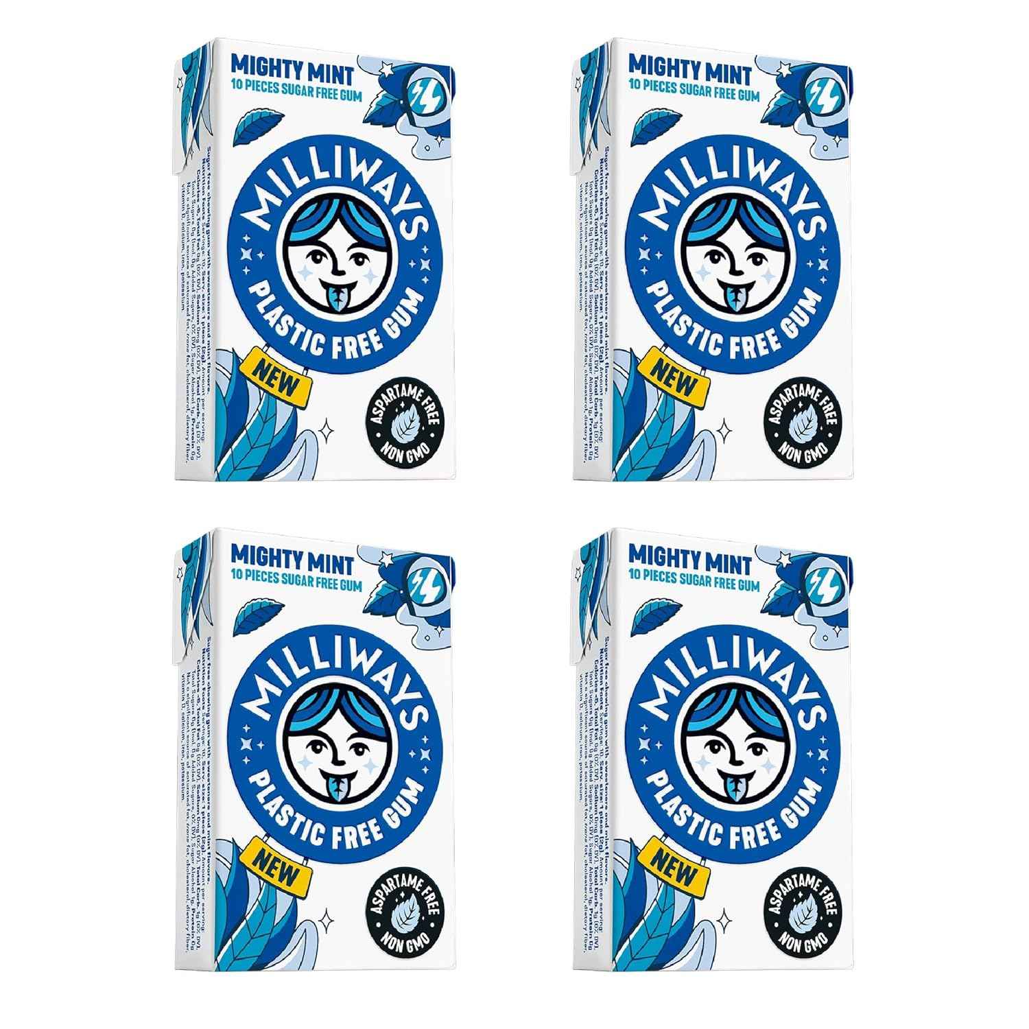 Milliways Mighty Mint | Plastic Free Gum for Mindful Self-Care Rituals, Xylitol Sugar-Free Chewing Gum