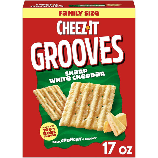 Cheez-It Grooves Crunchy Cheese Crackers – Travel-Friendly Sharp White Cheddar Snack for Rest Stops, Picnics, and Tailgates, 3.25oz 6-Pack