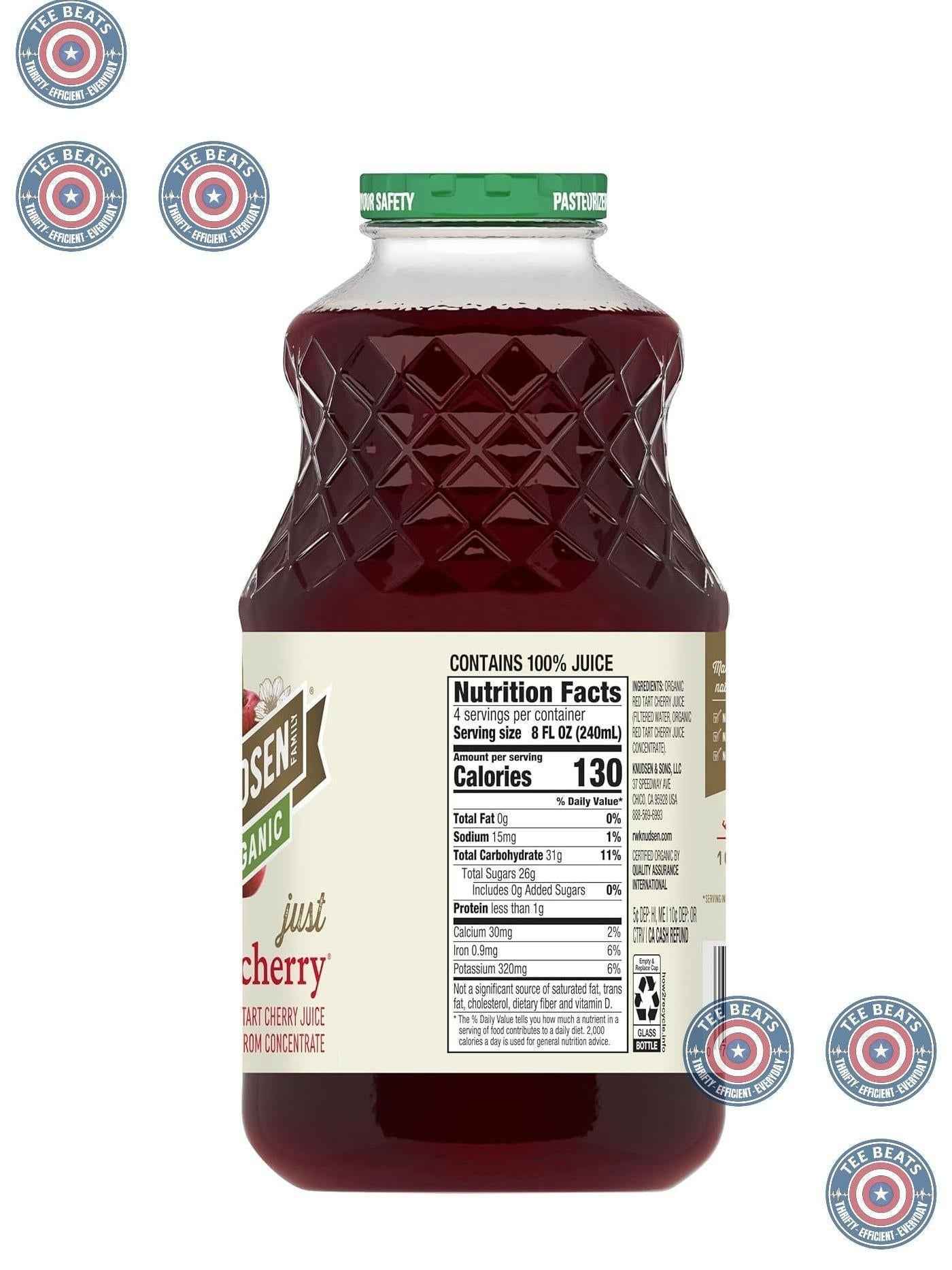 R.W. Knudsen Family Just Tart Cherry Juice – Kid-Friendly Family Breakfast Drink, 32 oz No Artificial Flavors
