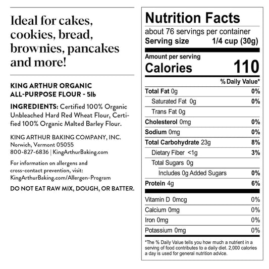 King Arthur Organic All-Purpose Flour for a Calming Home Baking Ritual, High-Protein 5 lb Pack for Mindful Cooks
