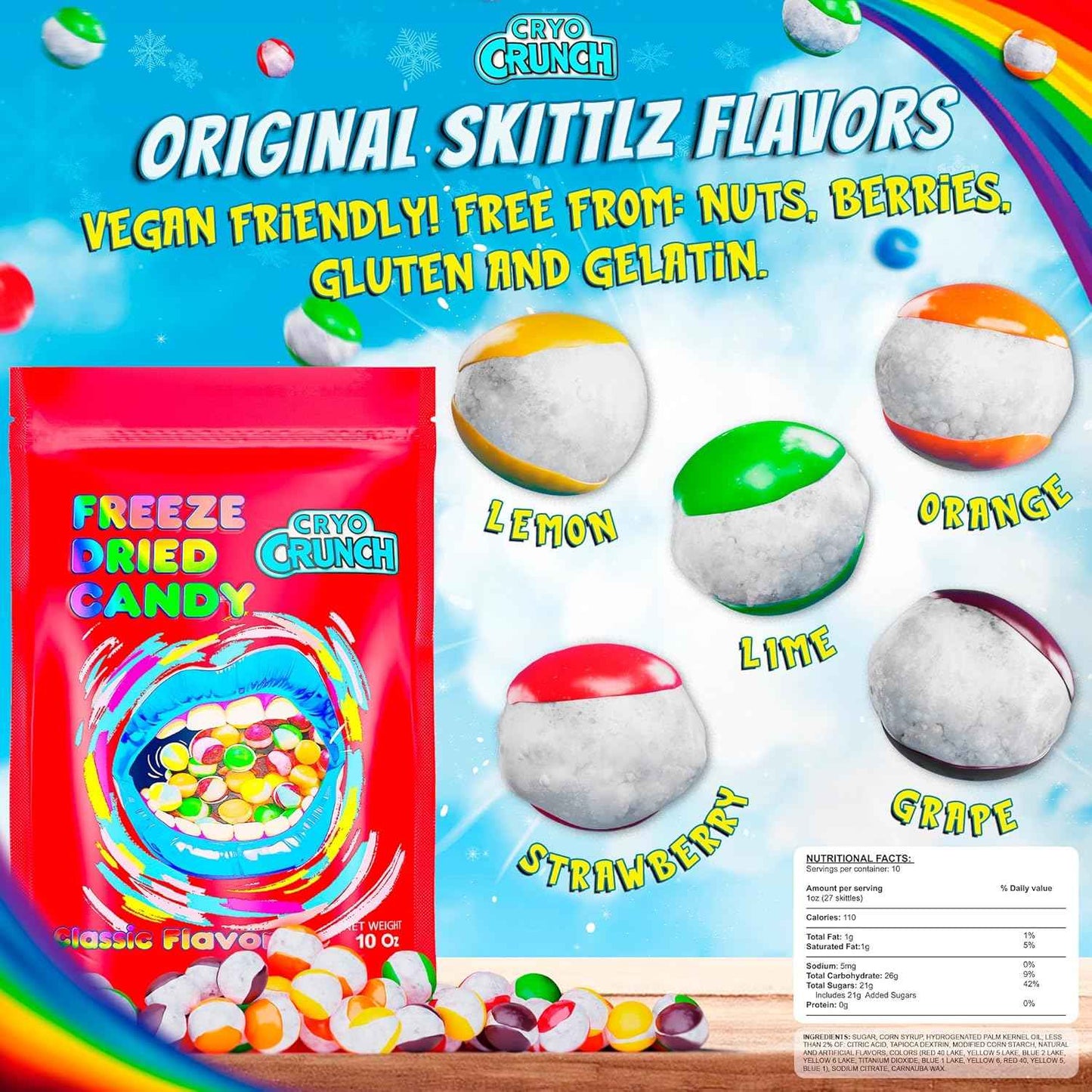 Primary Colors Candy Freeze Dried Candy 10oz Pantry-Stable Sweets - Work-From-Home Mindful Crunch Snack for Stressful Afternoons