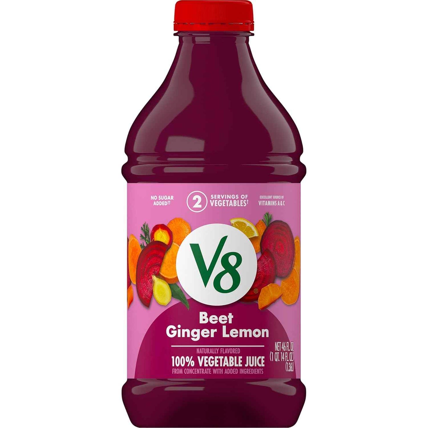 V8 Beet Ginger Lemon 100% Vegetable Juice – Family-Friendly Veggie Serving for Picky Eaters, 46 fl oz