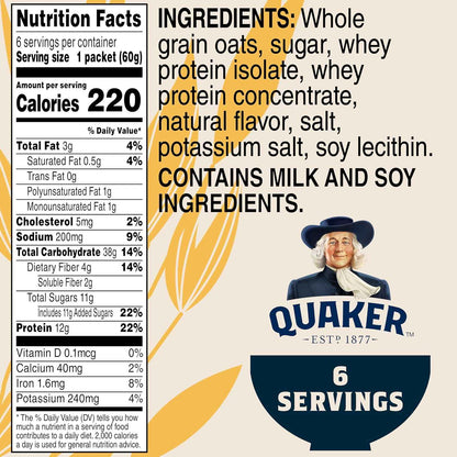 Quaker Protein Instant Oatmeal Maple Brown Sugar – 2-Minute Desk Breakfast for Busy Professionals and Commuters, 12g Protein Packets