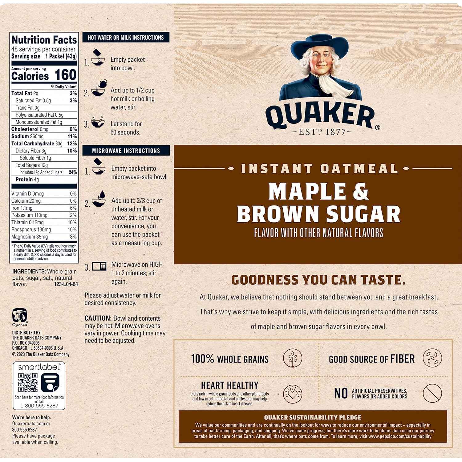 Quaker Immunity Instant Oatmeal – Calm Wind-Down Evening Bowl, Sugar-Conscious Whole Grain Variety Pack with Real Fruit