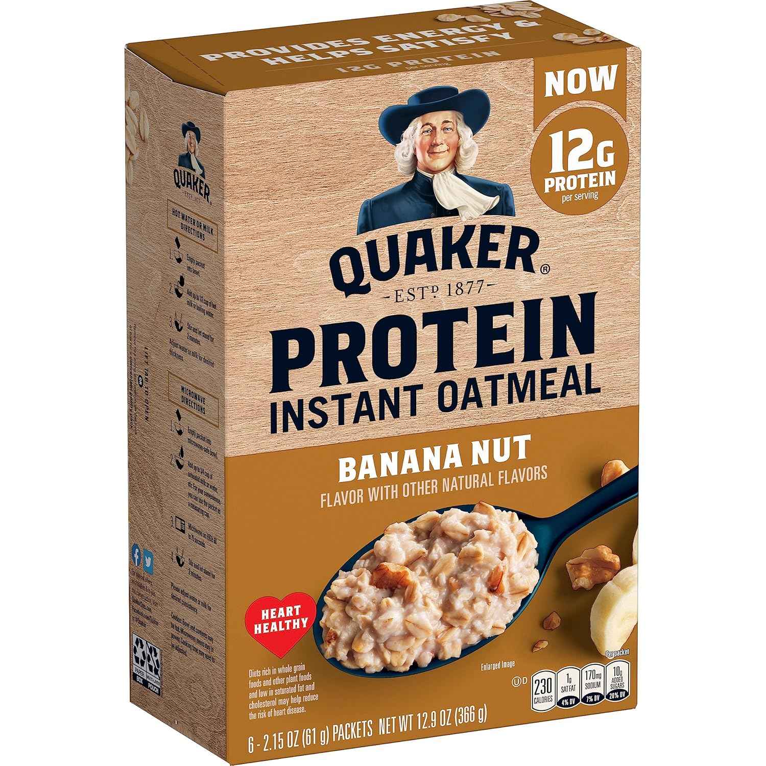 Quaker Instant Oatmeal Cranberry Almond – Fast Office Breakfast for Focused Workdays, 10g Protein Single-Serve Packets