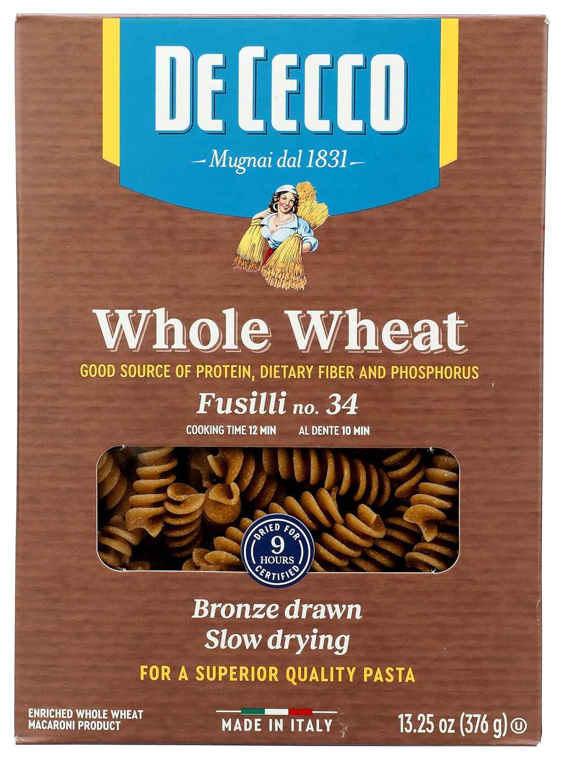 De Cecco Whole Wheat Fusilli – Single-Ingredient Italian Pasta for Intentional Pantry Staples