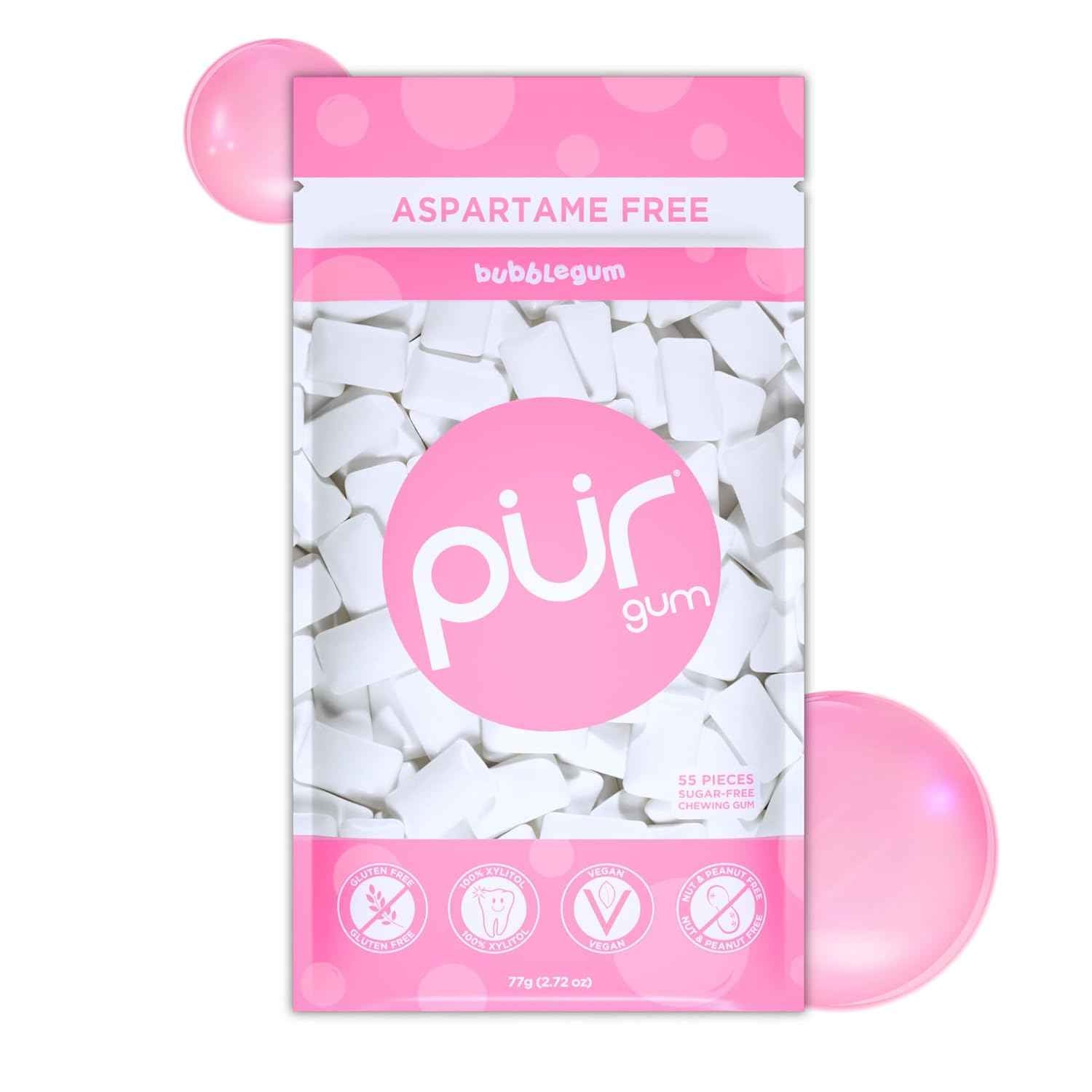 PUR Gum Aspartame Free Chewing Gum for Kids Lunchboxes Allergen Free Spearmint Family Safe Chiclets for After School Snacking