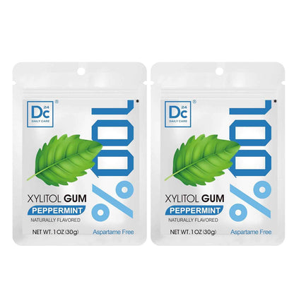 DC24 DAILY CARE 100% Xylitol Gum – Resealable Travel Pack Chewing Gum for Camping and Hiking