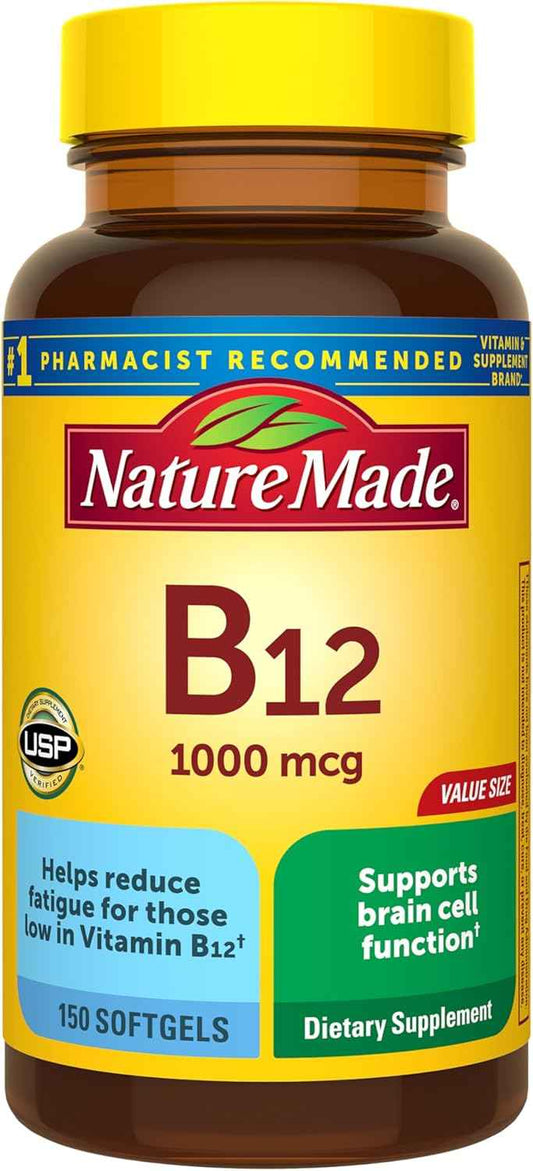 Nature Made Vitamin B12 1000 mcg – On-the-Go Energy Metabolism Support for Travel and Commute Routines, 150 Softgels